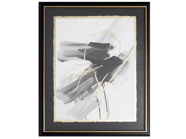 Decorative Glass Framed Art With Gold Foil Embellished On Parchment Paper-Mono Abstract 50x60cm