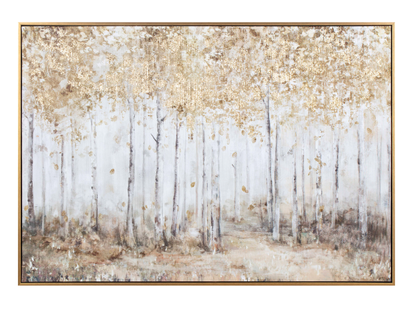 Decorative Framed Textured Canvas with Gold Leaf Finish-Forest Scenery 100x70cm