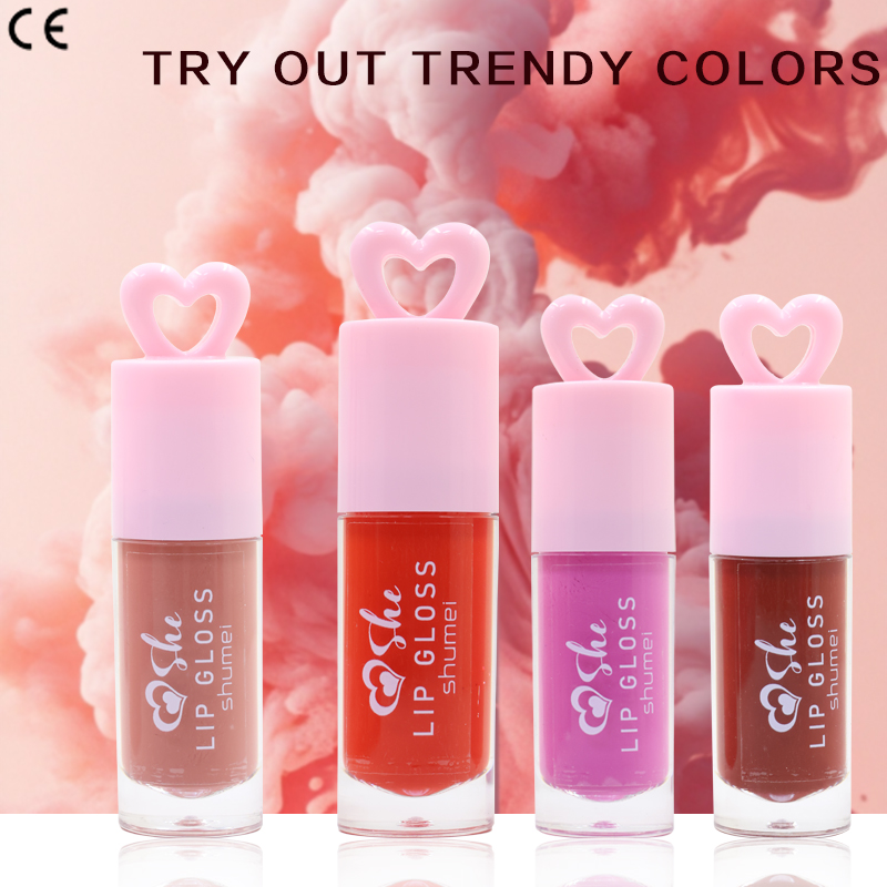 Custom Logo Cute Heart-Shaped Lip Oil Balm Nature Clear Lip Gloss with Fruit Flavor Private Label Makeup Set