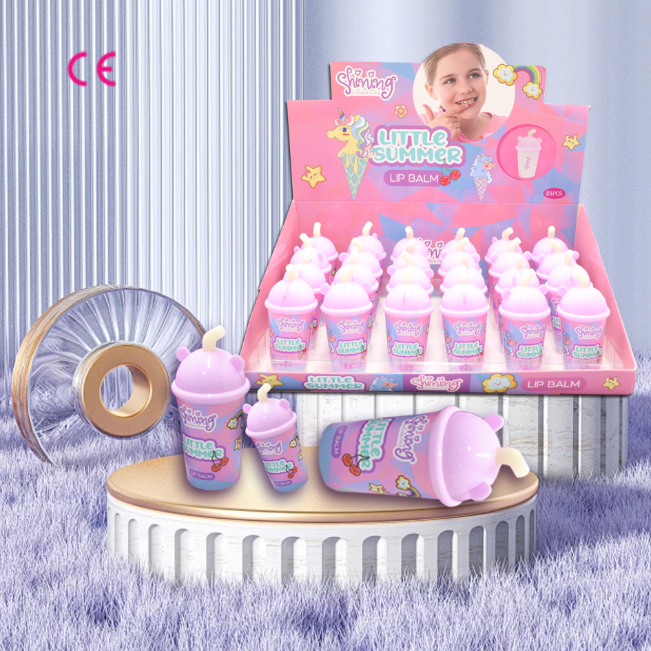 Factory Creative Eco-Friendly Straw Cup Hazard-Free Vegetarian Makeup Set for Kids with Multiple Flavors Lip Balm